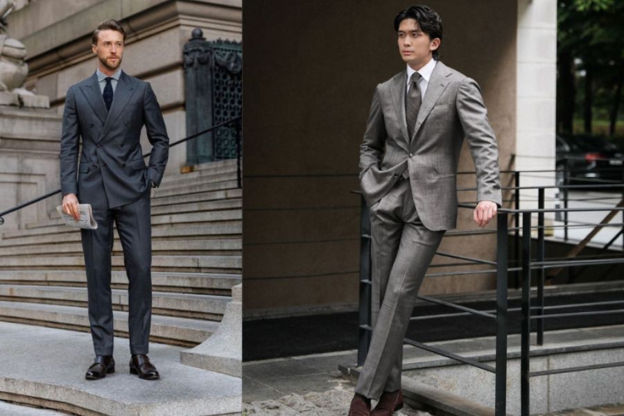 Chú rể mặc vest xám ghi châu Âu toát lên vẻ tinh tế và thời thượng.